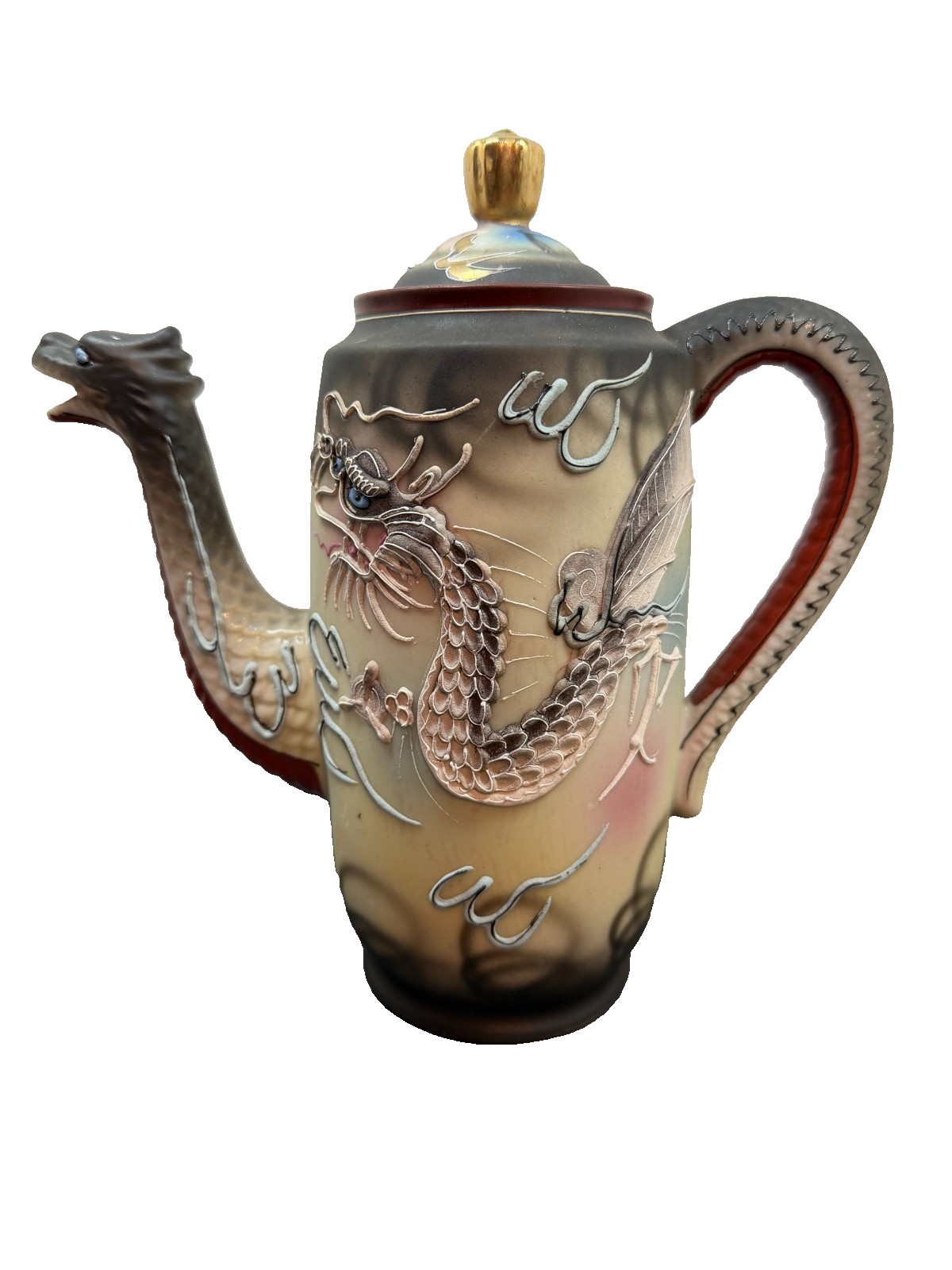 Vintage Antique Occupied Japan Moriage Dragon Coffee Pot