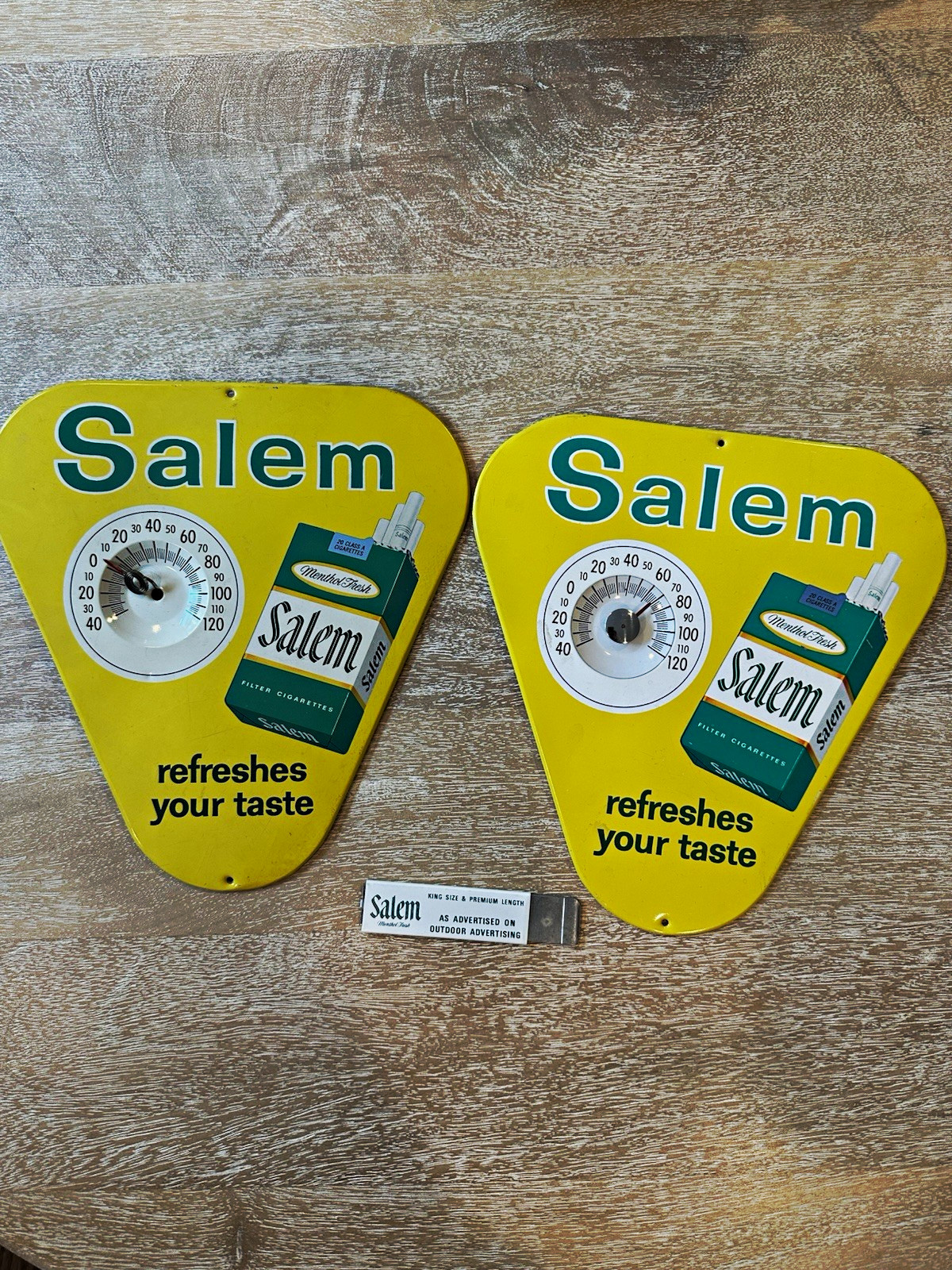 Pair Vintage Salem Menthol Cigarette Thermometer Signs & Promo Pocket Box Cutter
