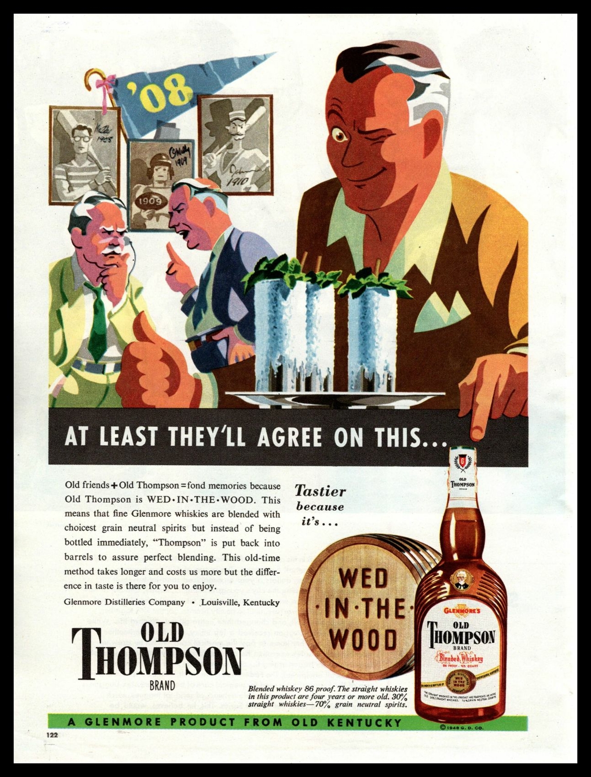 1948 Old Thompson Blended Whiskey Mint Julep Drinks \