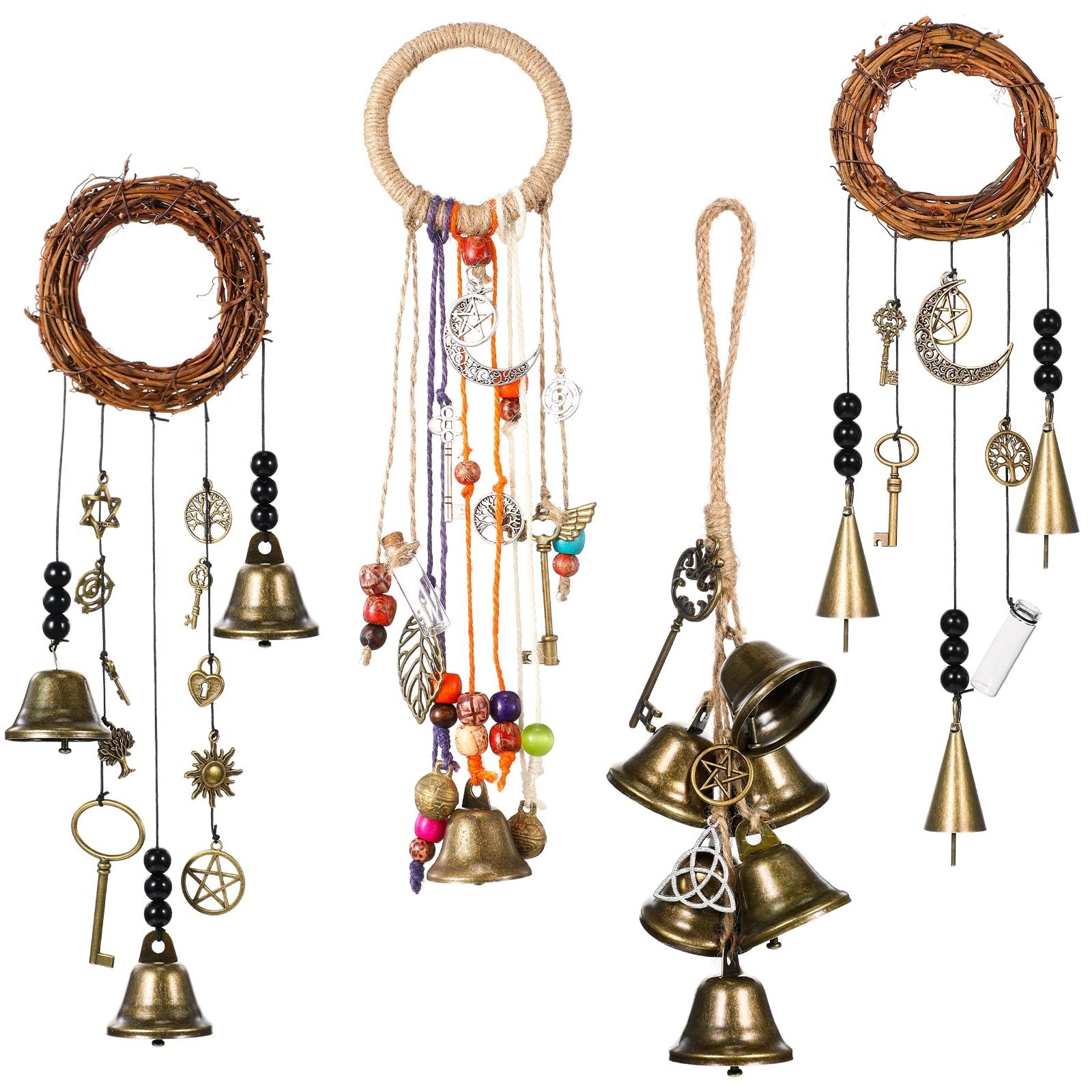 Witch Bells for Door Knob - 4 Pcs Rattan Hanging Decor for Protection & Charm