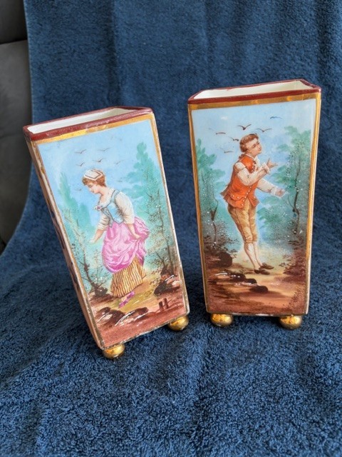 Pair of  Antique 19th Century Hand Painted French Porcelain