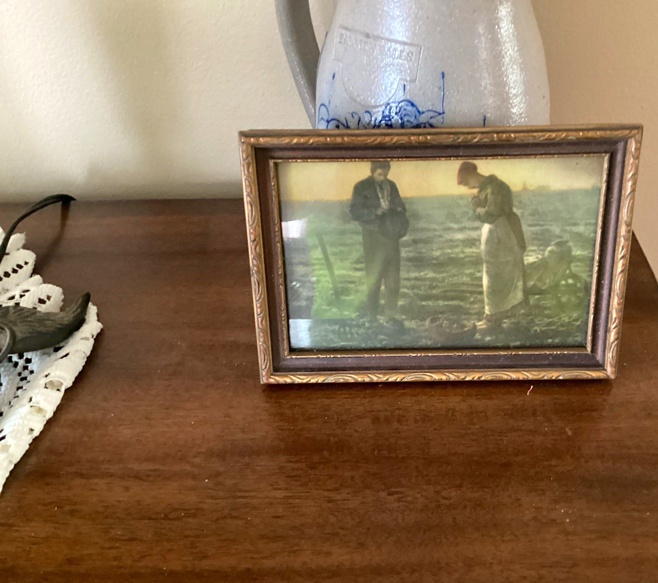 Vintage framed print   The Angelus  farmhouse, rustic decor, original  frame 7x5