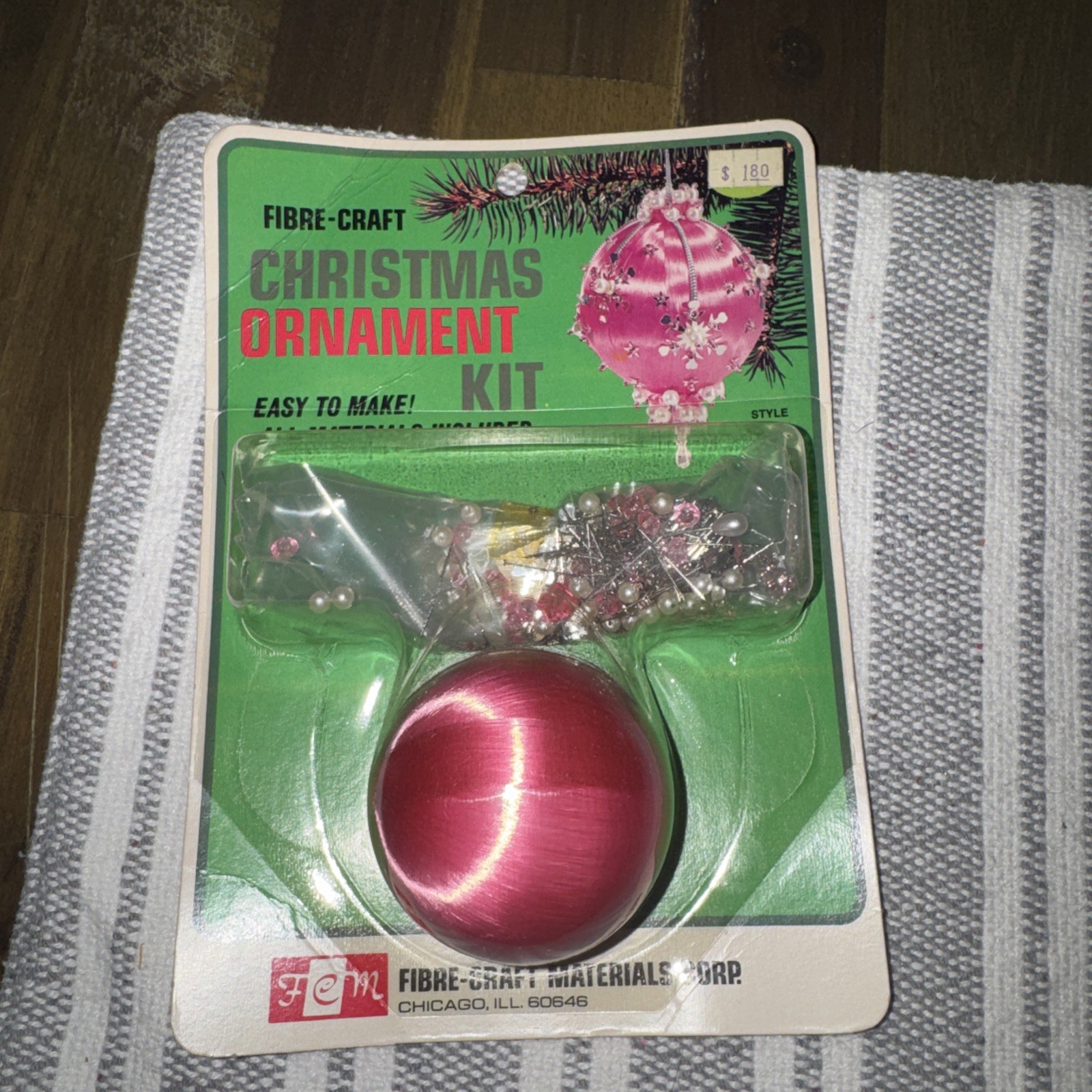 Vtg 1970\'S FIBRE-CRAFT BEADED SATIN BALL CHRISTMAS TREE ORNAMENT KIT # 9104 NIP