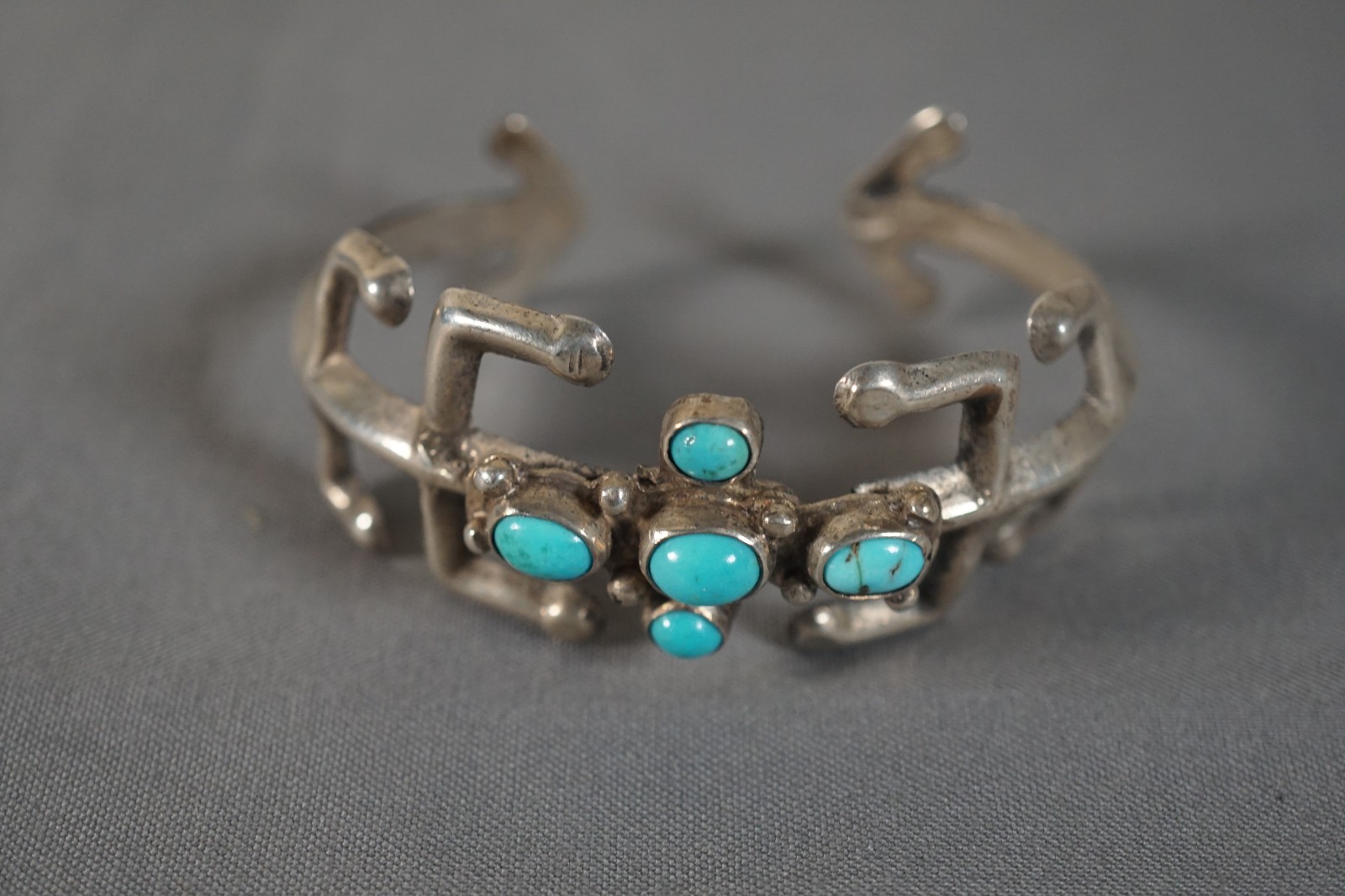 Vtg Southwestern Turquoise  Sterling Silver Cuff Bracelet Handmade Geometric