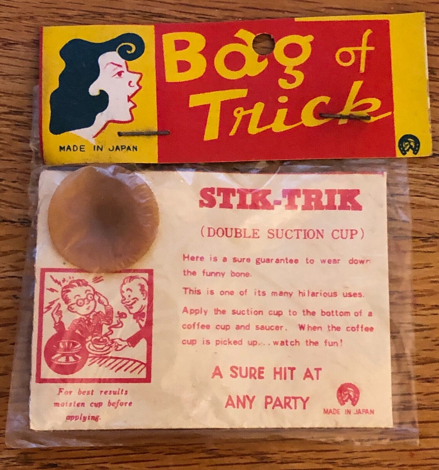 Suction Cup Toy Novelty Gag Magic Trick in Old Header Bag Vintage 1950\'s Trick