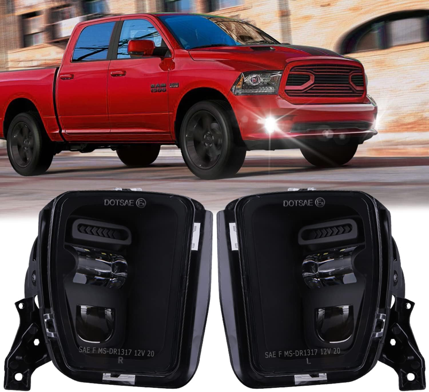 2013-2018 Dodge Ram 1500 LED Fog Lights Bumper Driving Fog Lamps 1 Pair Black