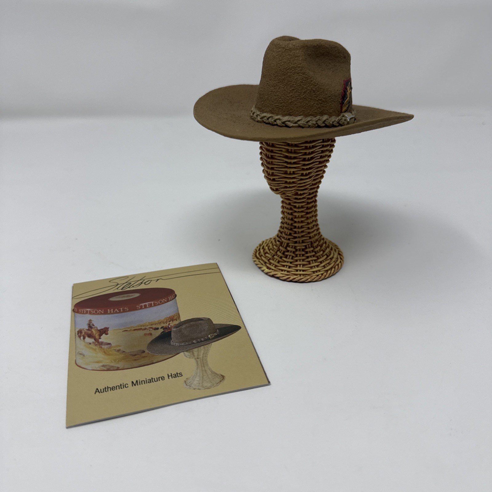 Vintage RARE Mini Stetson Hat (4” Long) With Stand (4” Tall)Tin And Box 