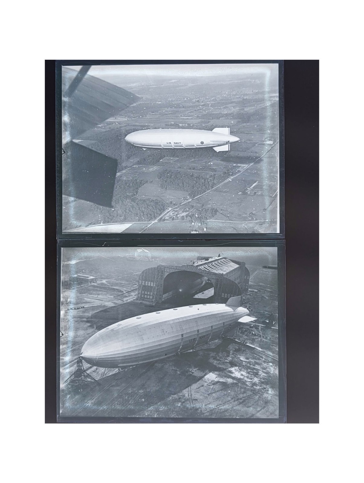 1931 USS Akron Airship Lakehurst NJ Hangar Blimp Glass Negatives (2) Jones OOAK