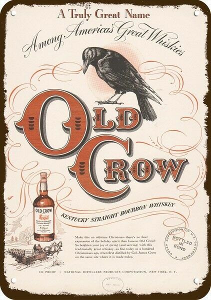 1948 OLD CROW BOURBON WHISKEY & Christmas Sleigh DECORATIVE REPLICA METAL SIGN