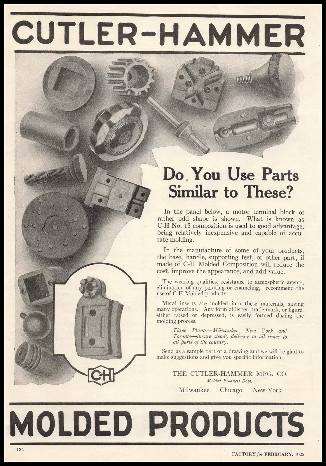 1922 Cutler Hammer Mfg Co Milwaukee No. 15 Motor Terminal Block Vintage Print Ad