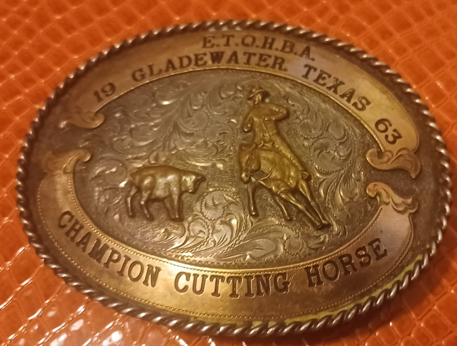 East Texas 1963 Champion Cutting Horse Belt Buckle Sterling Silver Rodeo Mfg. Co