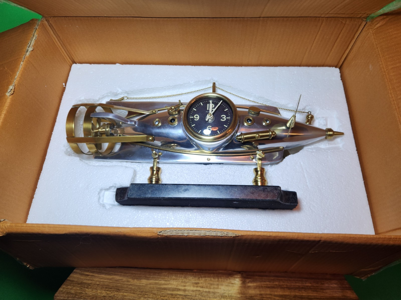 RARE Pendulux Nautilus Aluminum /Brass Model  Clock Granite Base Original Box