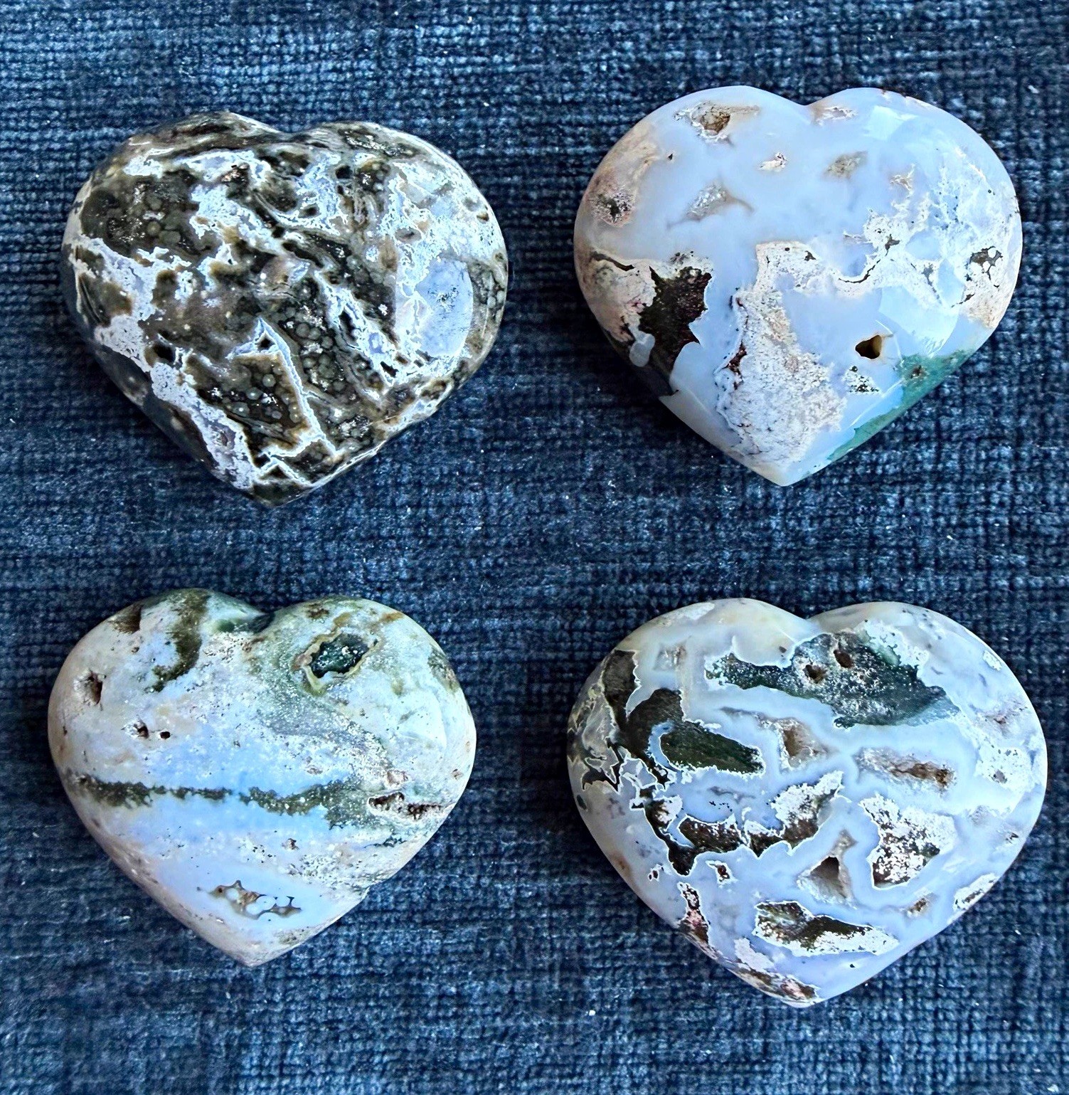 Old Stock Ocean Jasper Heart Lot 4pc Vein 1 Taro Lavender Moss Oolite Ghost Rare