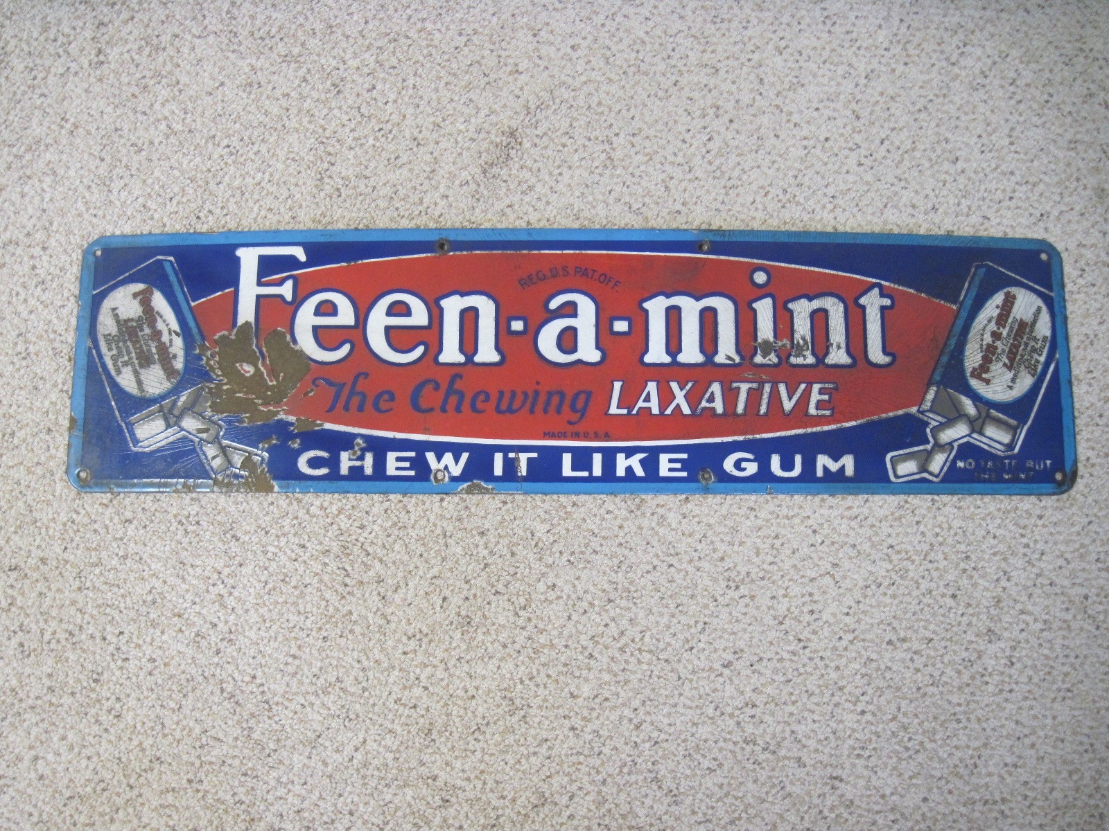 ORIGINAL VINTAGE FEEN A MINT PORCELAIN SIGN CHEW IT LIKE GUM 8\