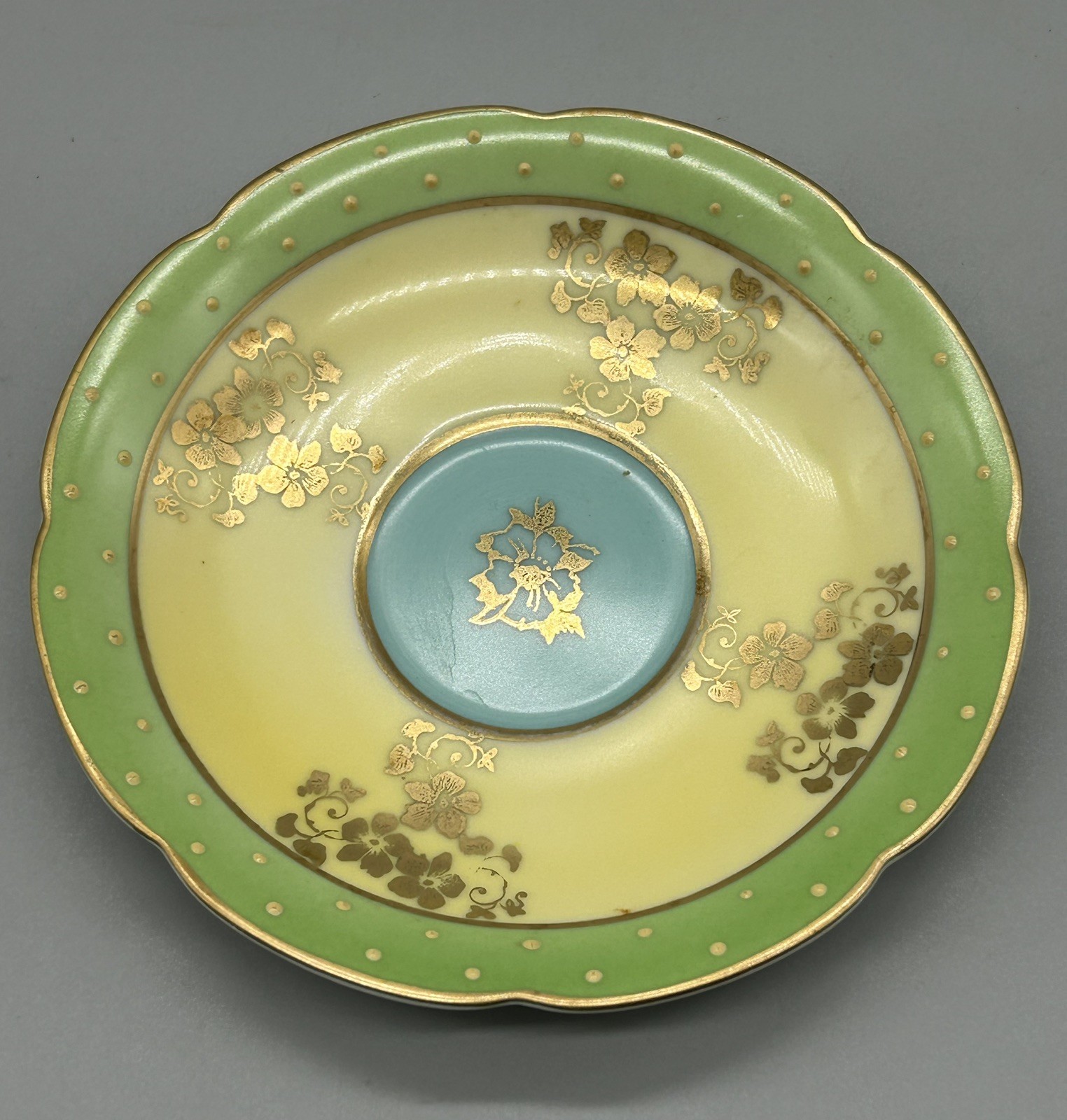 Antique Royal Vienna Style Cabinet Saucer Plate Green/ Gold Beehive Mark 952