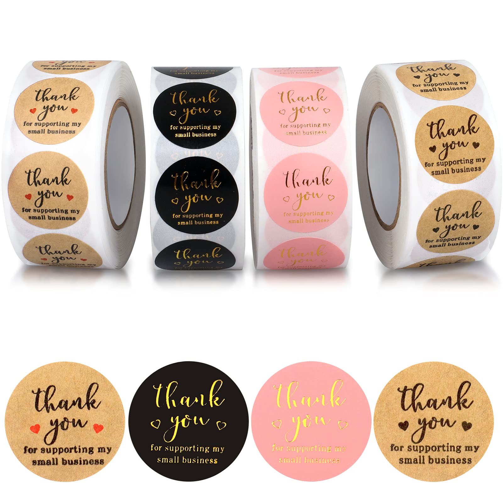 Thank You Round Stickers for Supporting My Small small, Brown, Black, Pink
