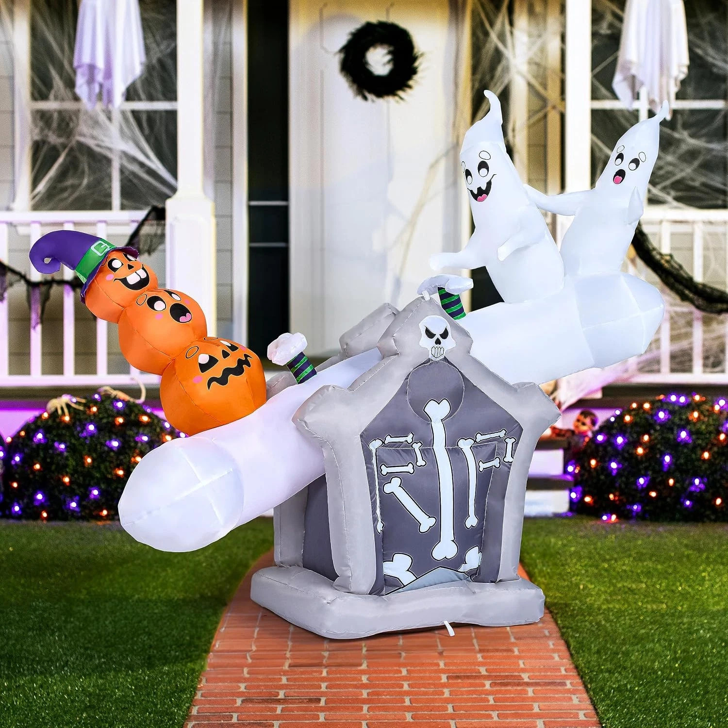 6 FT Long Animated Halloween Inflatable Outdoor Decoration, Ghost Inflatable Hal