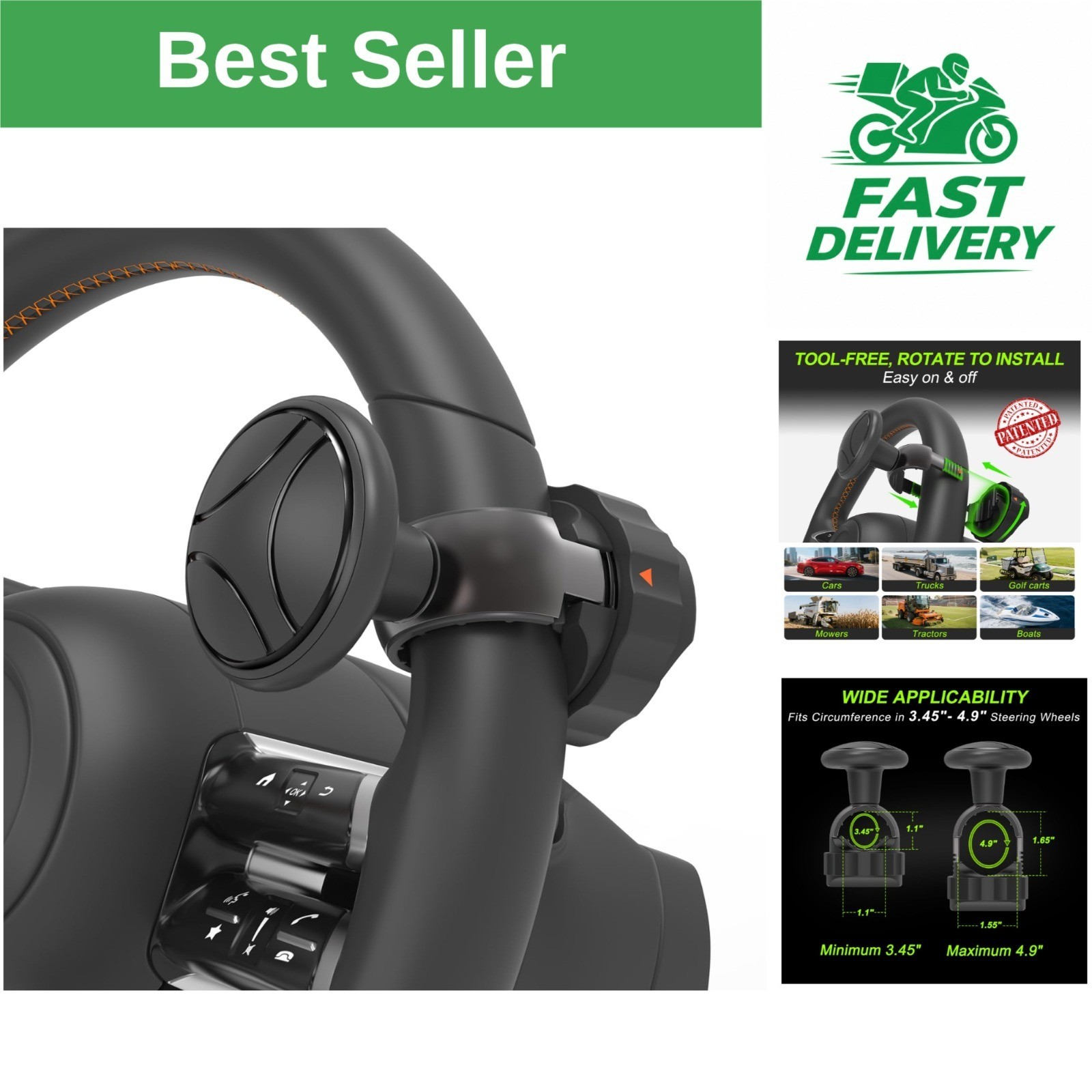 Zeyitian Tool Free Steering Wheel Knob, Suicide Knob for 3.45-4.9\