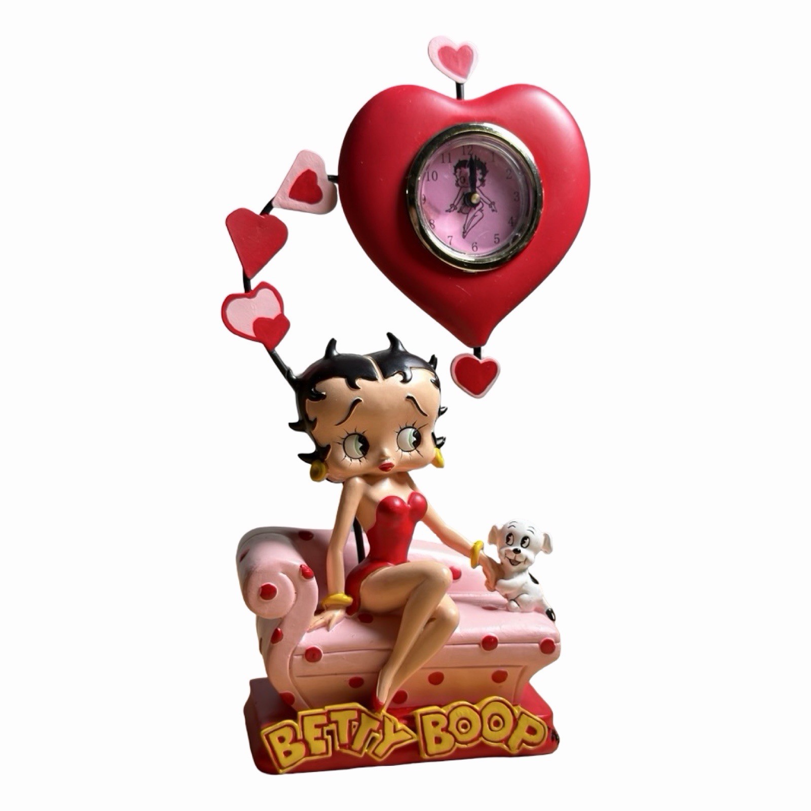 Betty Boop Figurine with Pudgy on Couch and Heart Clock
