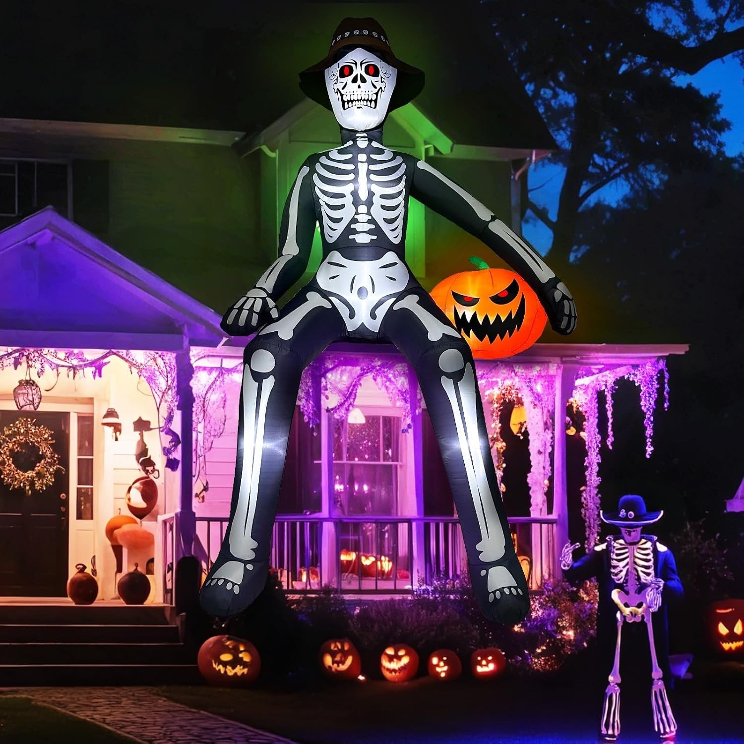 10FT Scary Giant Sitting Skeleton Halloween Inflatables Outdoor Decorations | Bu