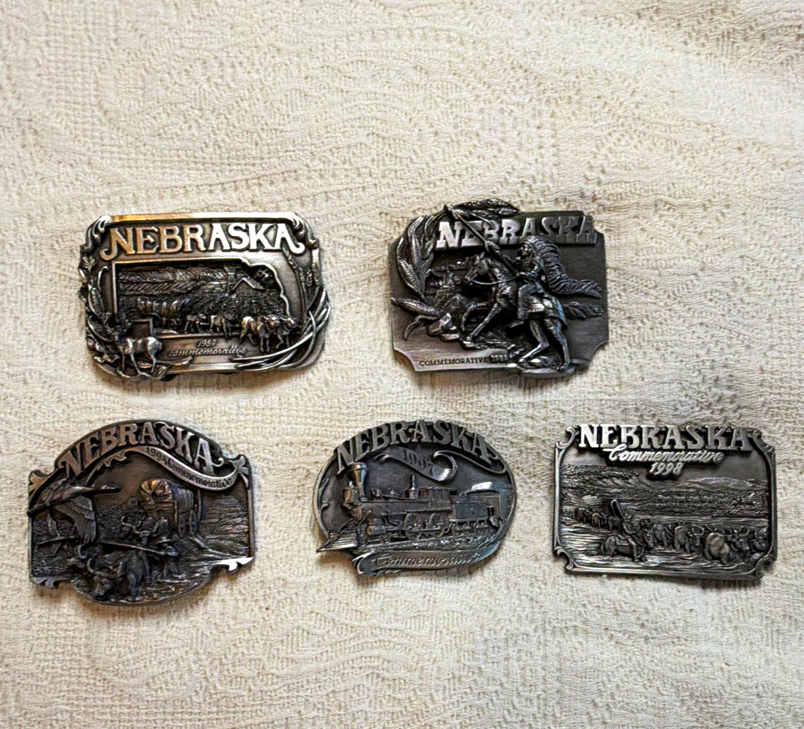 5 Nebraska Commemorative Belt Buckle 1984 1988 1994 1997 1998 Matching #420/1000