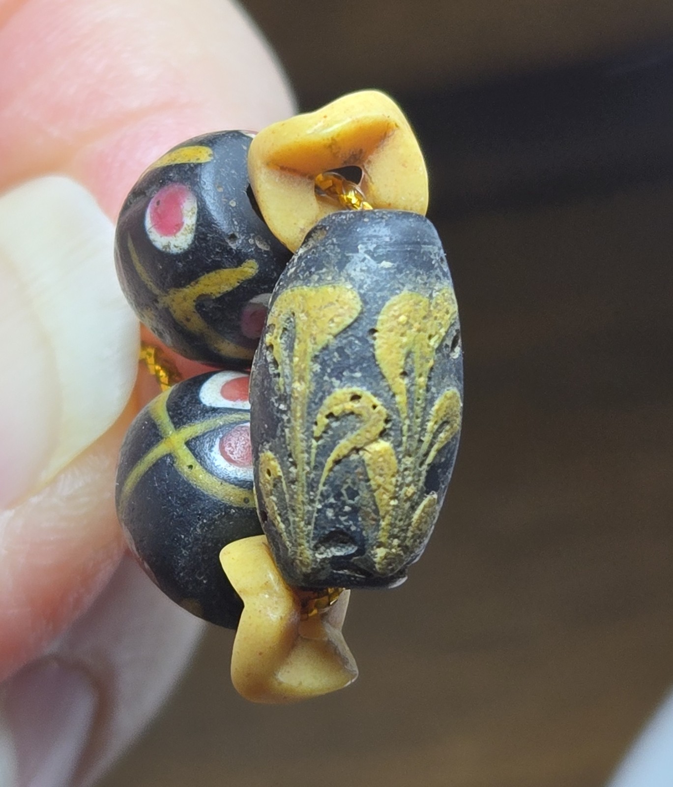 Rare Fancy Yellow Floral TRADE BEADS Venetian Glass African Bead 