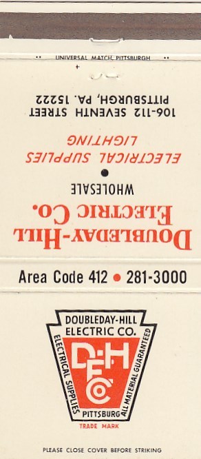 Doubleday-Hill Electric Co. Pittsburgh Pennsylvania PA Vintage Matchcover