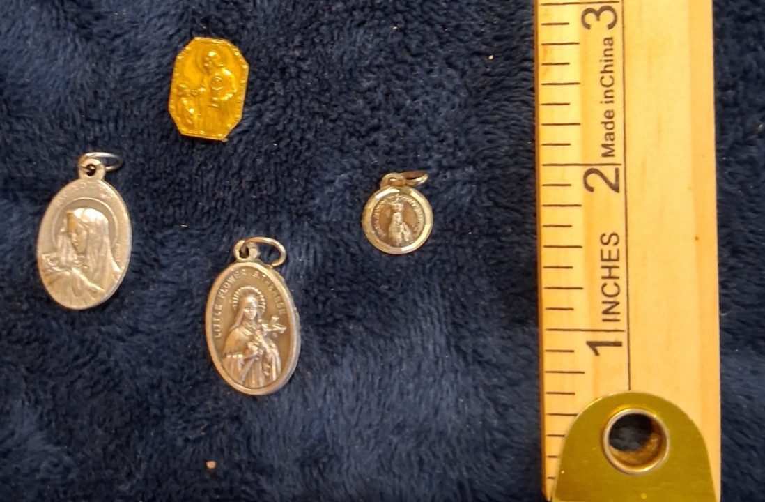 Vintage Catholic Lot 3 Pendants & 1 Pin Saint Benedict Little Flower Pinback
