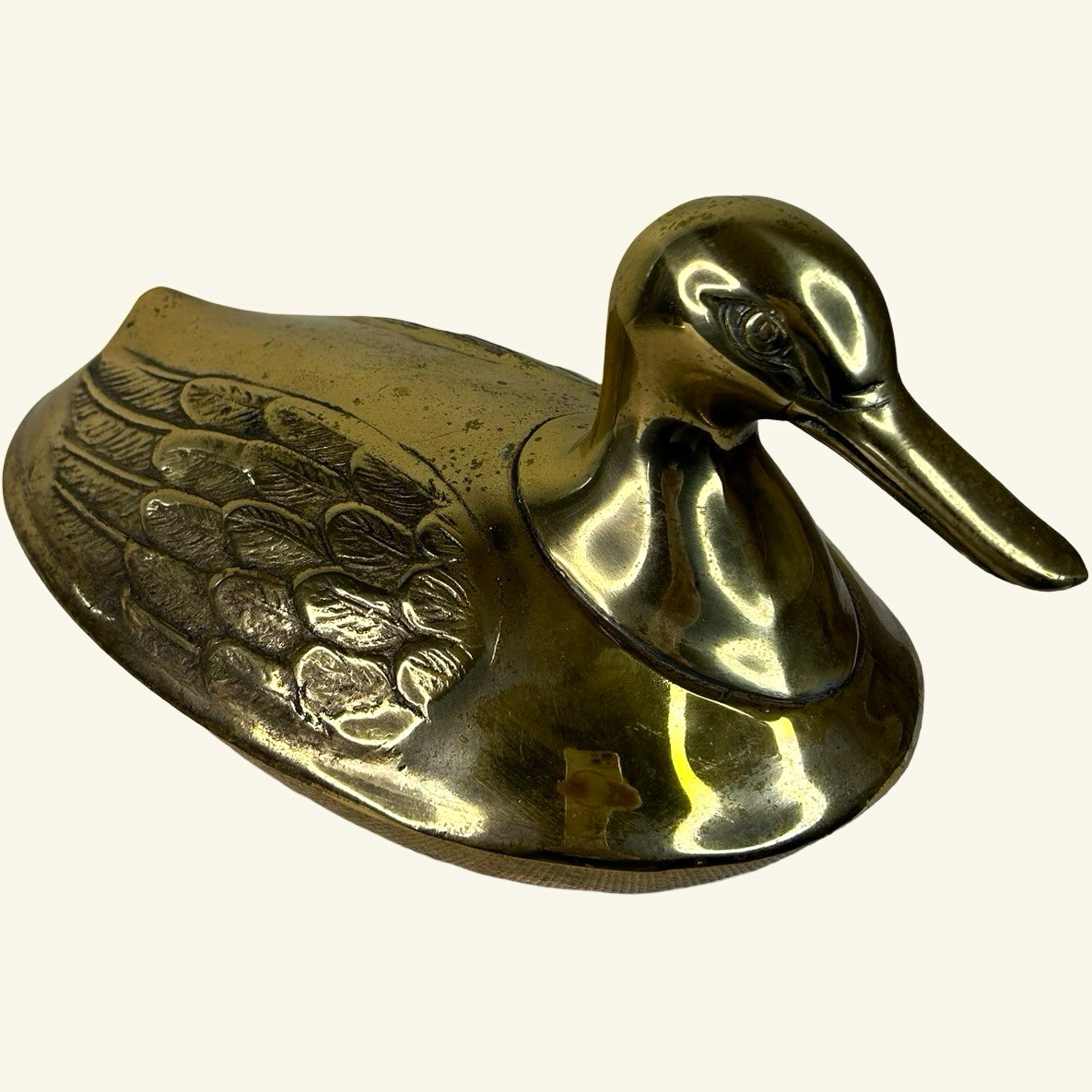 Vintage Large Brass Duck Trinket Box 14” x 7”