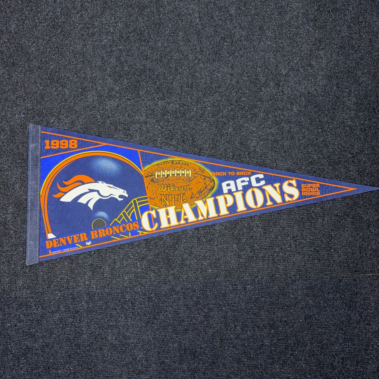Vintage 1998 Denver Broncos AFC Champions NFL Felt Pennant Wincraft 30\
