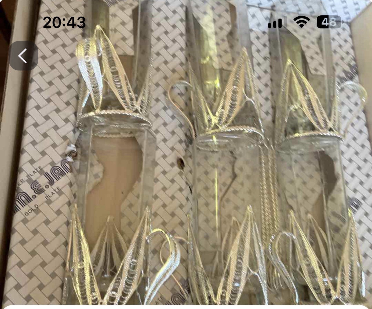 Boxed set of six vintage silver plated filigree glass holders with spoons 
