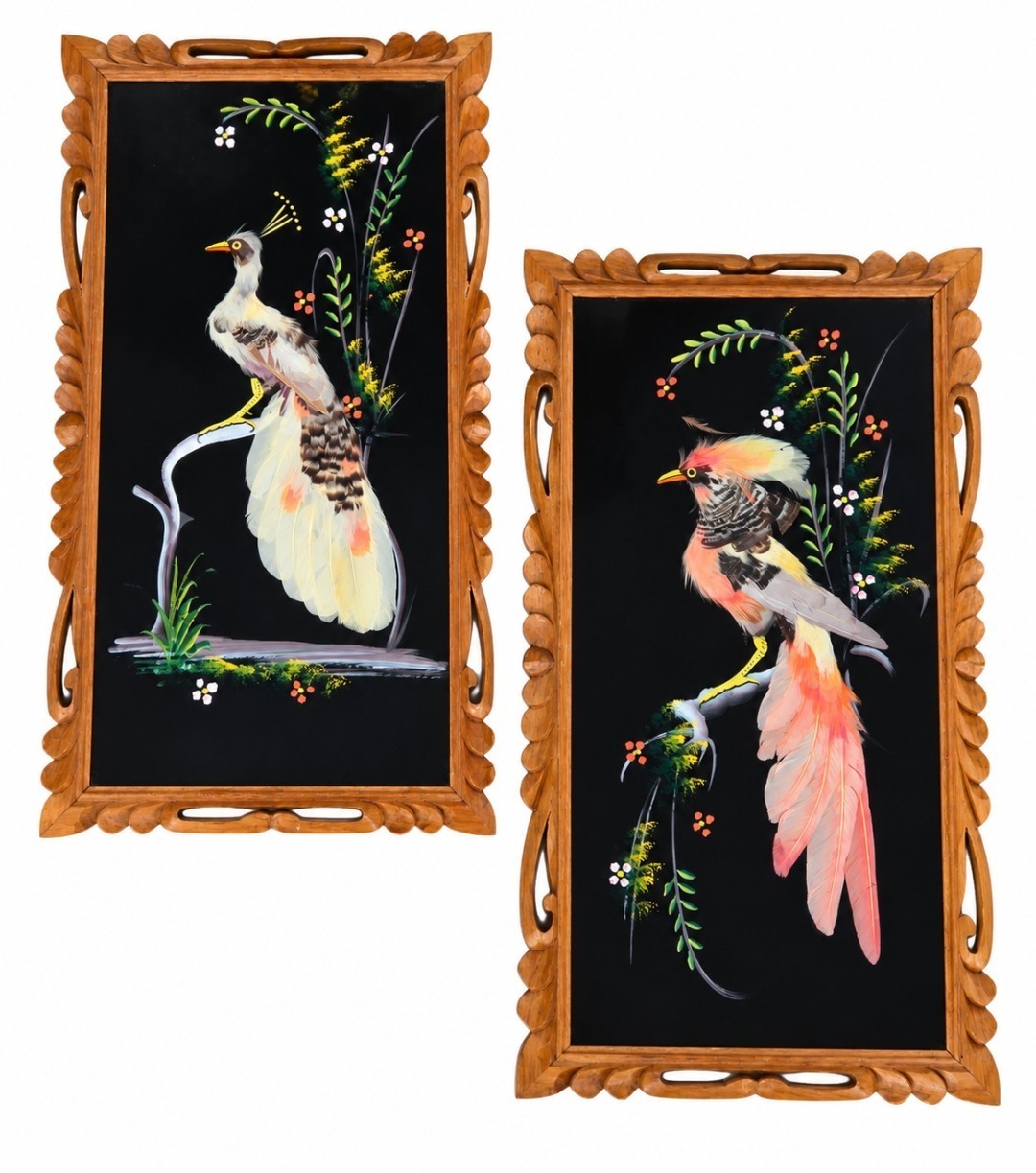 Vintage CARTIMEX Mexican Feathercraft Bird Art Pair Real Feather S Cedar 22
