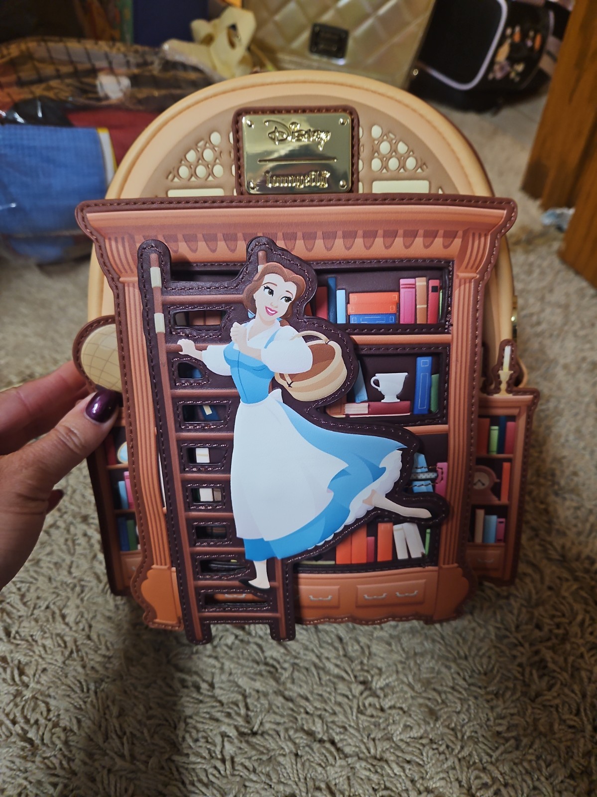 2026 Disney D23 Exclusive Blue Dress Belle Library Loungefly Backpack NEW