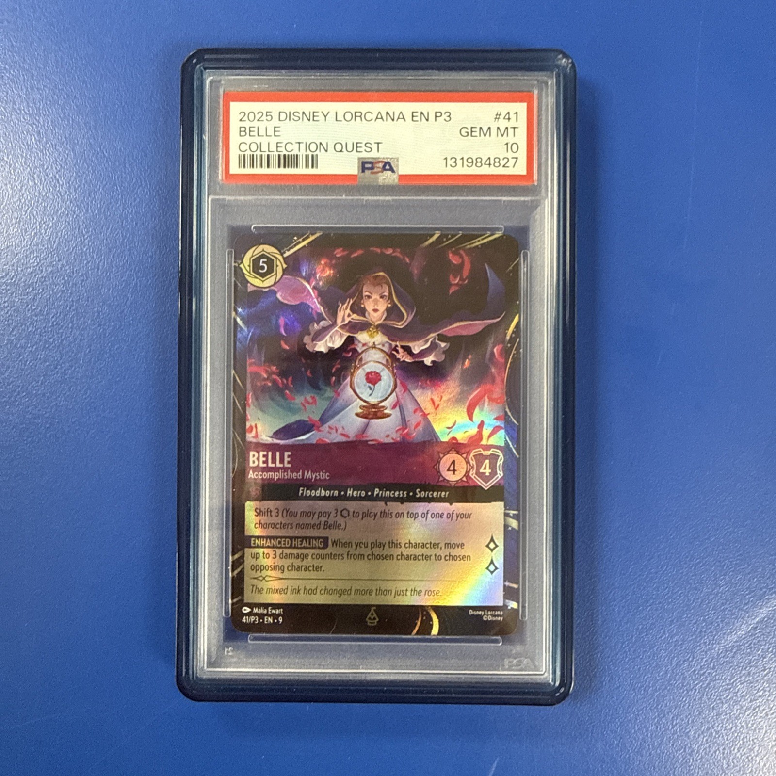 2025 Disney Lorcana Belle Accomplished Mystic 41/P3 EN 9 Quest Promo GEM PSA 10