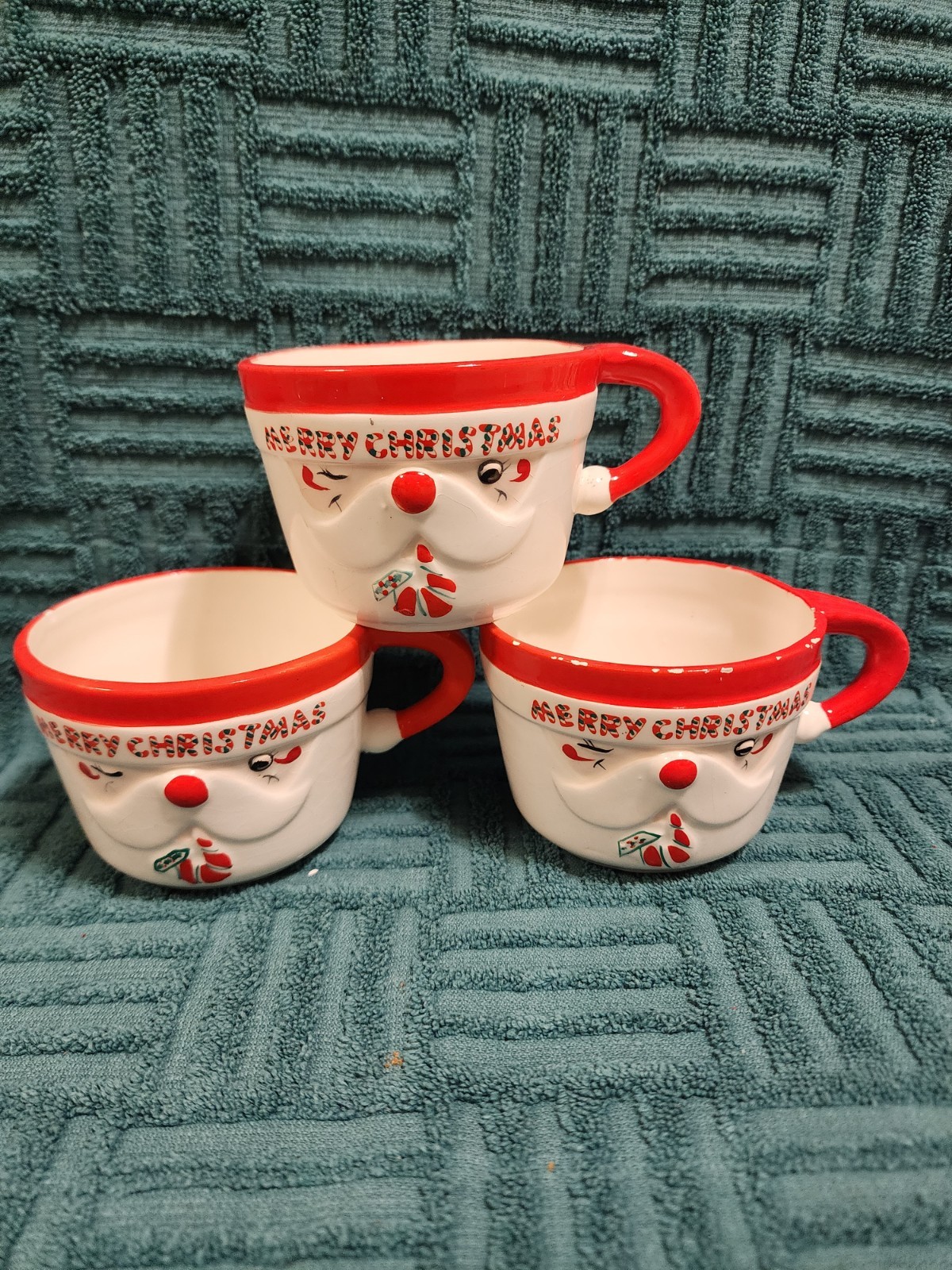 Rare Vintage James R Summers Shafford Santa Winking Punch Bowl Mugs 