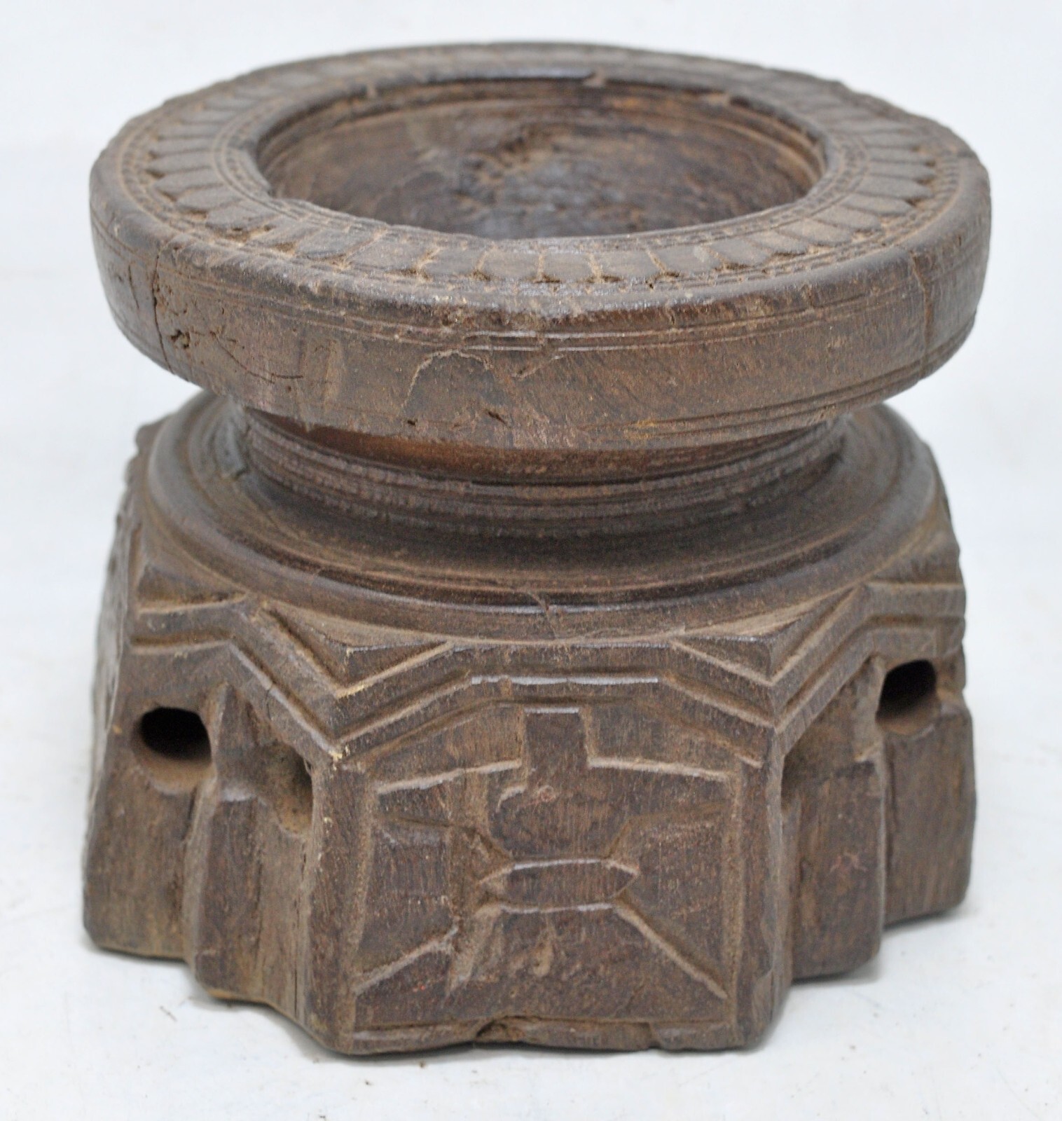 Antique Wooden Agricultural Seed Holder Bijni Original Old Fine Hand Carved