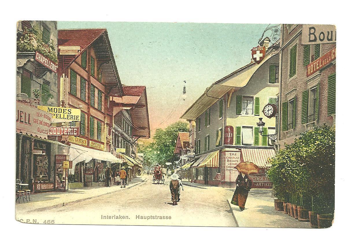 Pre 1910 unused swiss postcard main street interlaken switzerland