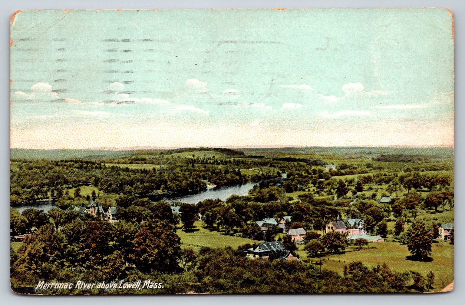 1915 Lowell MA Merrimac River Panorama Postcard Hugh C. Leighton Mass.