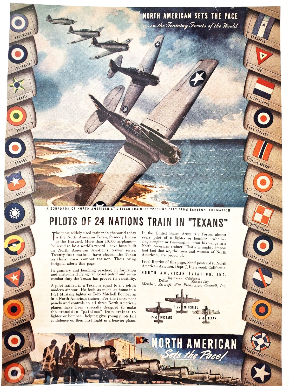 WWII USAAF North American TEXAN Trainer Colorful 1940s Ad 11 x 8in USAF Military