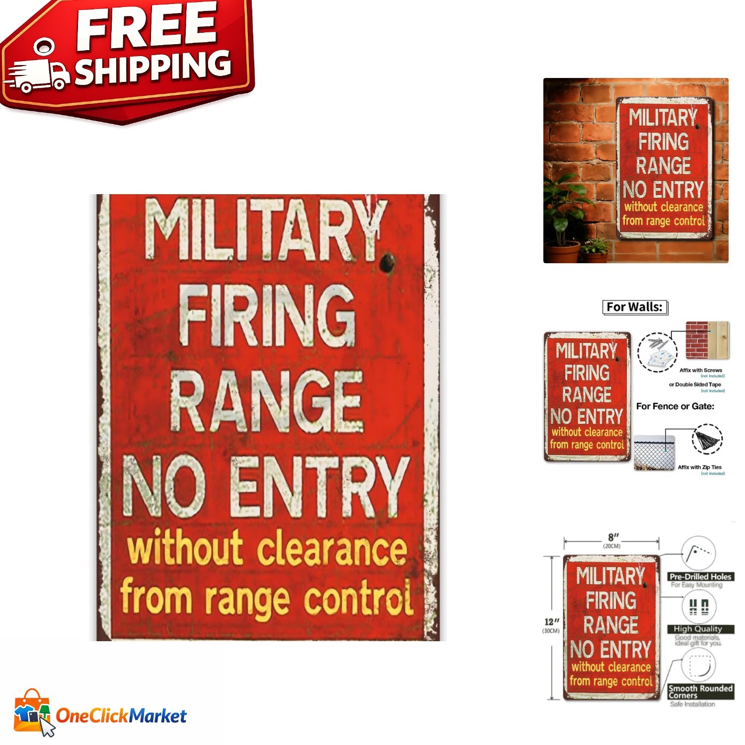 Vintage Military Firing Range Sign - Unique Wall Art for Man Caves, 8x12 in.