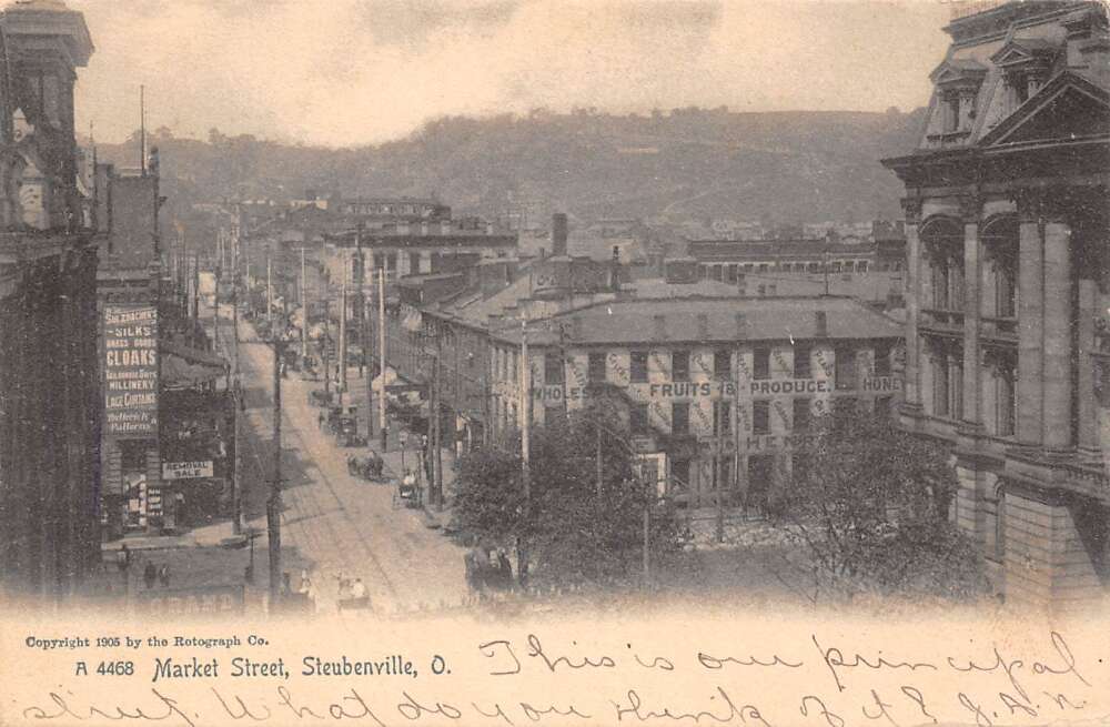 Steubenville Ohio Market Street Bird\'s Eye View Vintage Postcard U1233