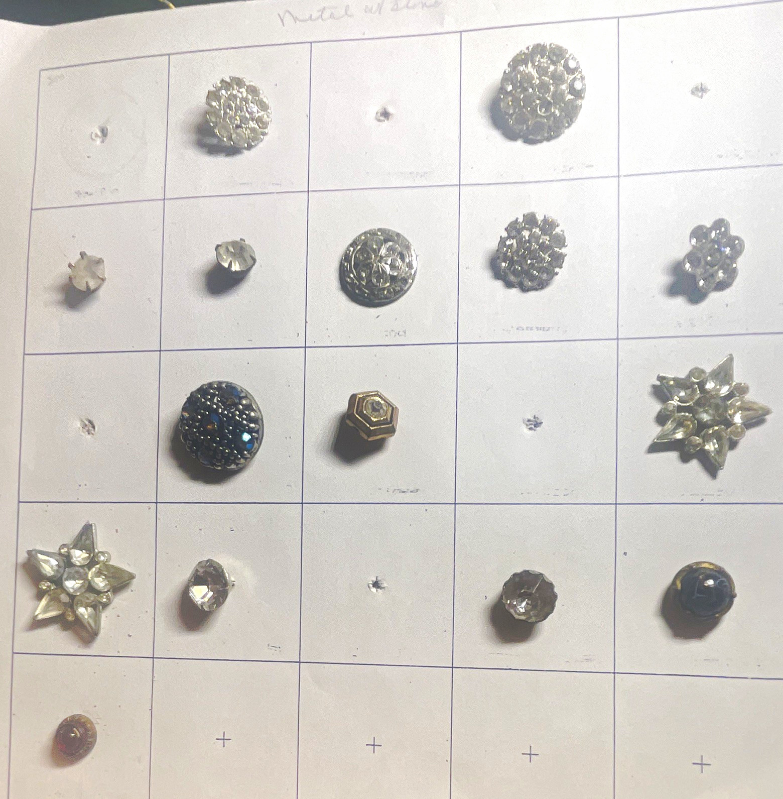 15 Vintage Original Rhinestone Button Lot Crystal-glass-metal  
