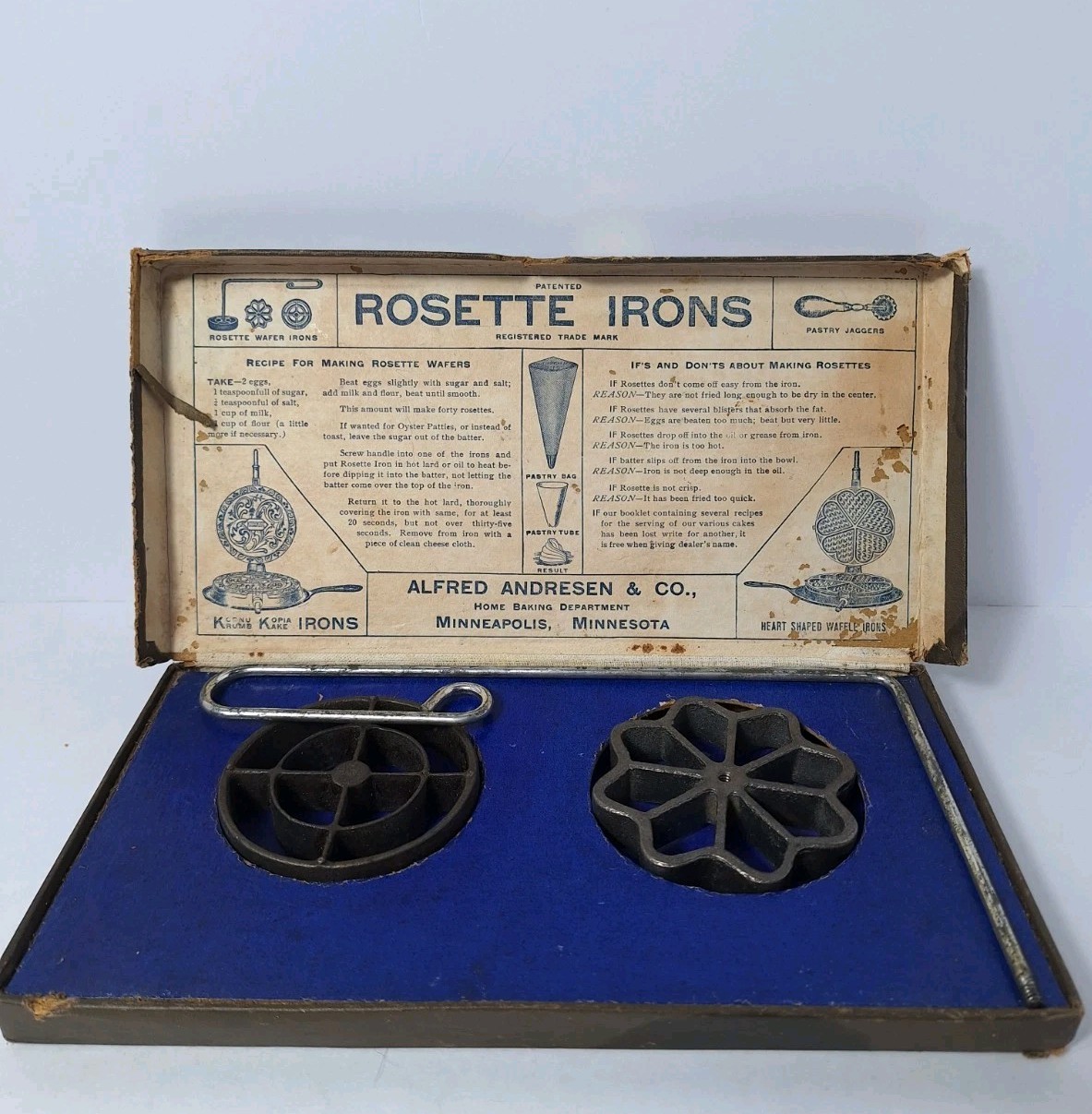 Vintage Alfred Andersen & Co. Rosette Irons Minneapolis USA Waffles Breakfast