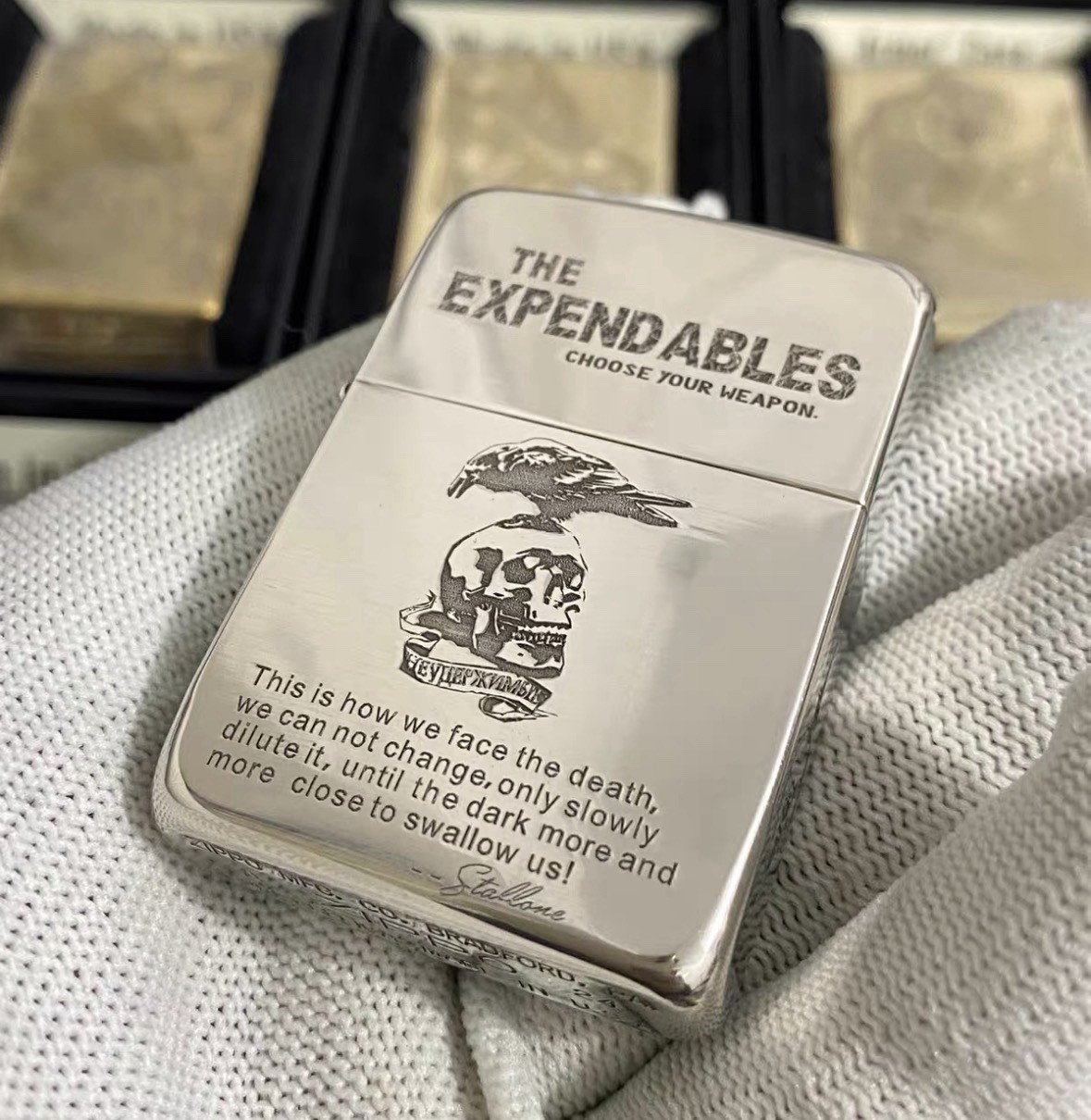 The Expendables Skull Military Silver Zippo Lighter Collectible