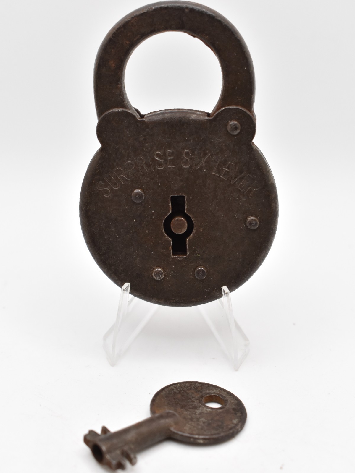 Antique German Surprise Six Lever Padlock with Working Key