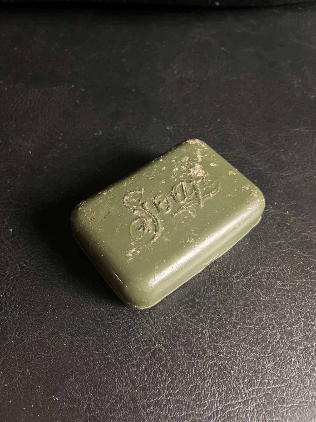 WWII US Army Green Metal Soap Box Travel Case Military Service Fancy Embossed
