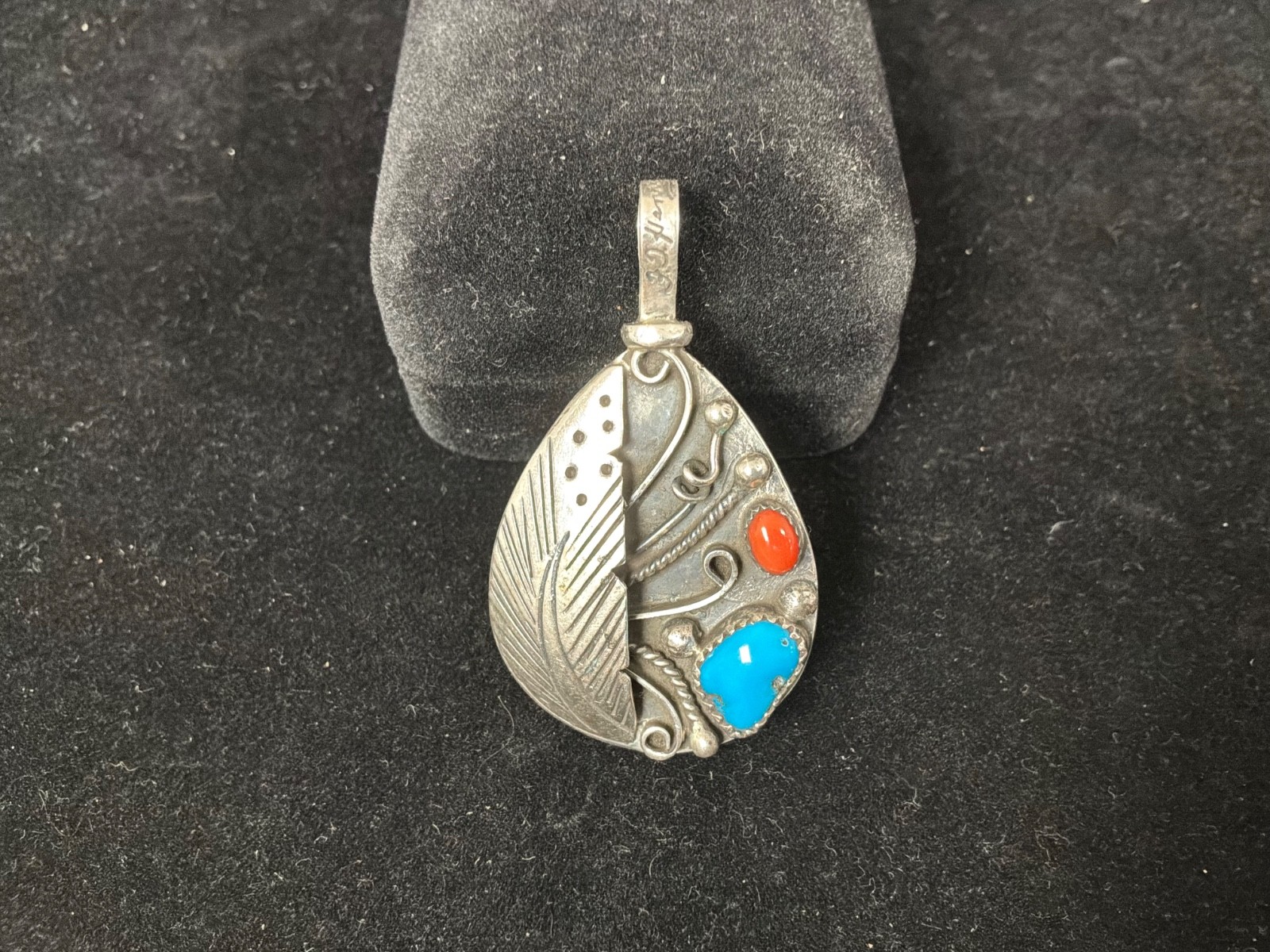 Navajo FJ Henry Reversible Pendant Sterling Turquoise 2-sided w/ Mom & Baby