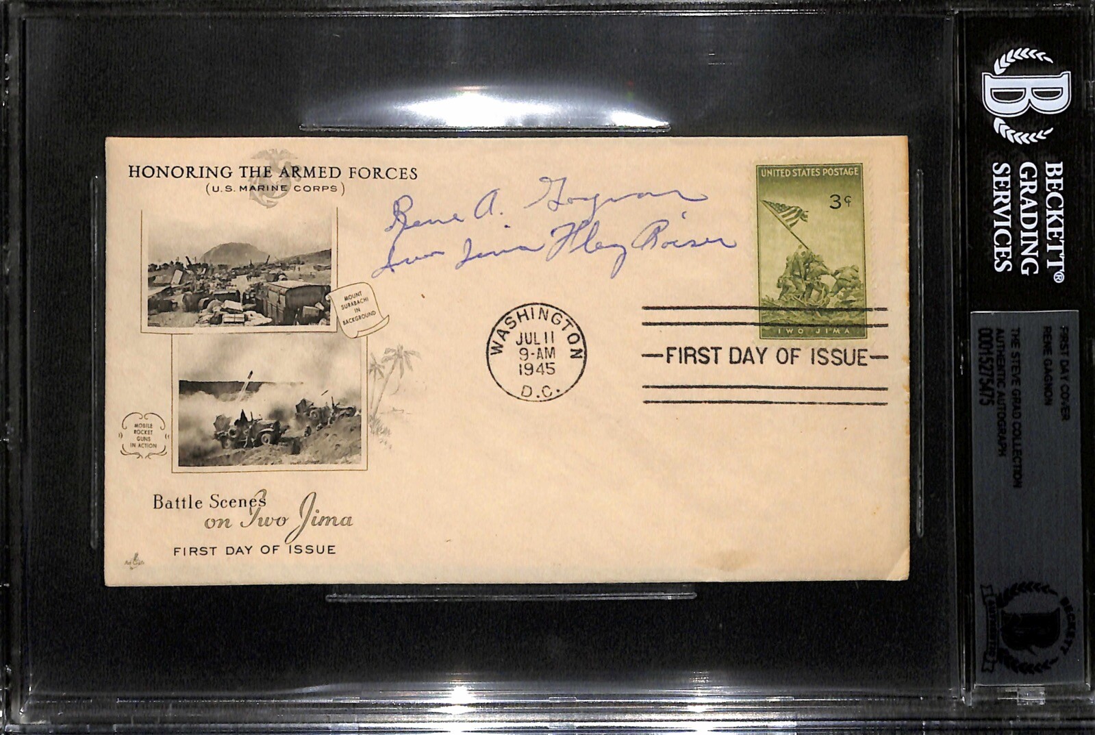 Rene A. Gagnon Iwo Jima Flag Raiser Autographed WWII 1945 Stamped FDC BECKETT