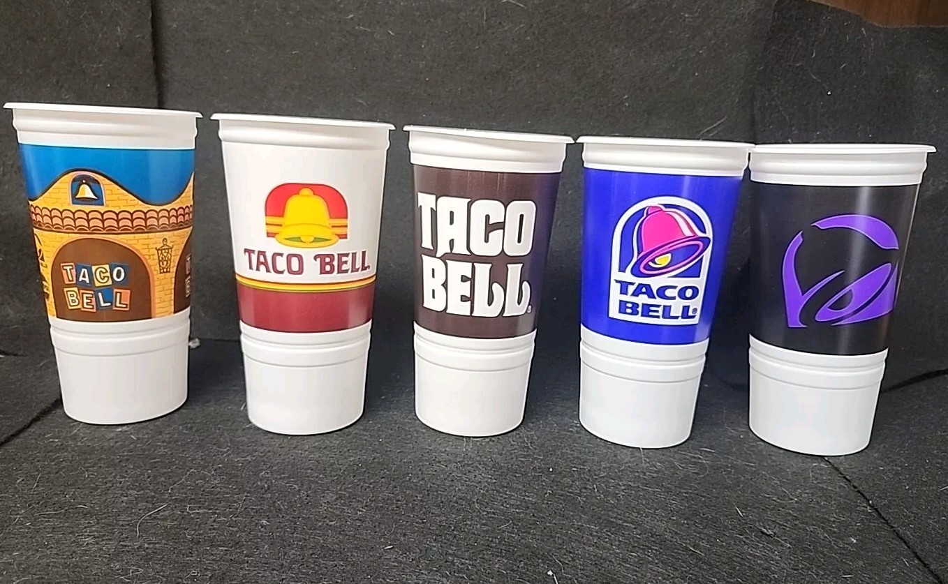 Taco Bell 5 Nostalgic Limited Edition Commemorative Plastic Drink Cups ‘60 - \'20