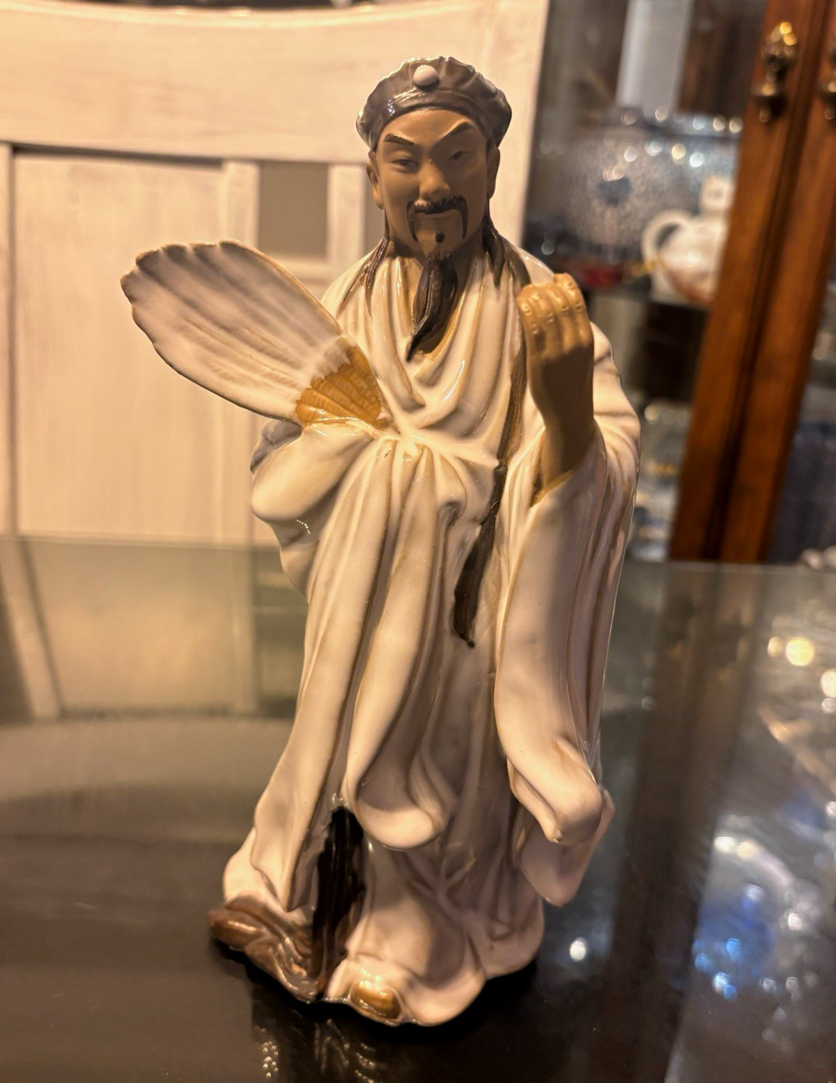 Vintage Chinese Shiwan Pottery Mud Man Figurine - Strategist Zhuge Liang